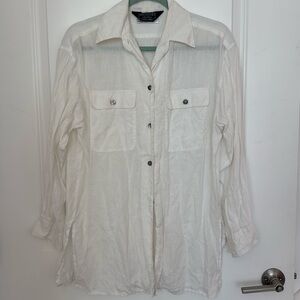 Max Mara Weekend Linen Shell Button Up Collared Shirt White